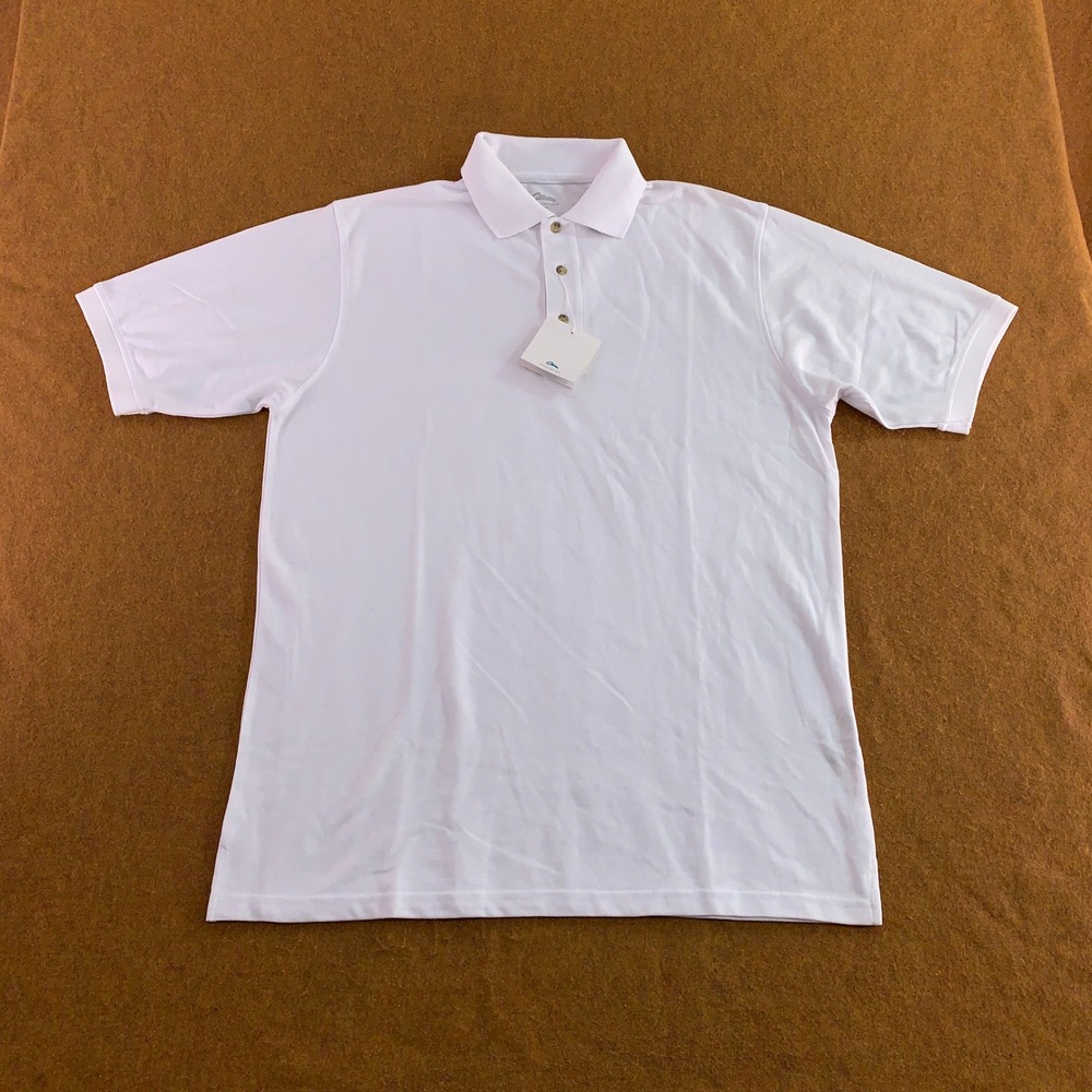 Tri-Mountain Mens Large White Short Sleeve Pique Knit Polo Shirt NWT